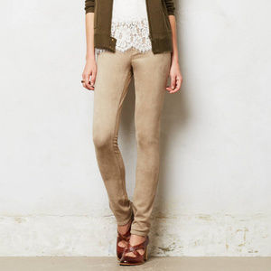 Anthropologie Level 99 Liza Faux Suede Jeans Neutral Beige Slim Pants, Size 31